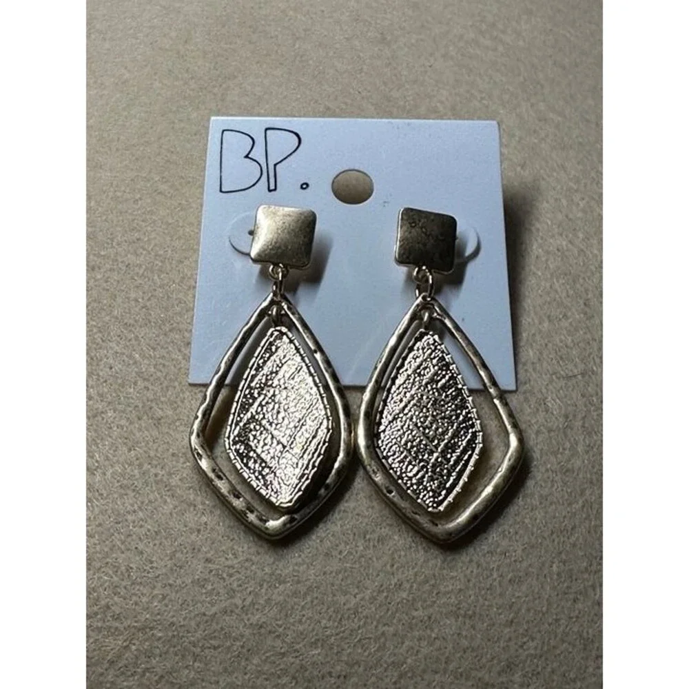 BP. Gold Tone Textured Diamond Drop Earrings Geometric Statement NWT New Boho